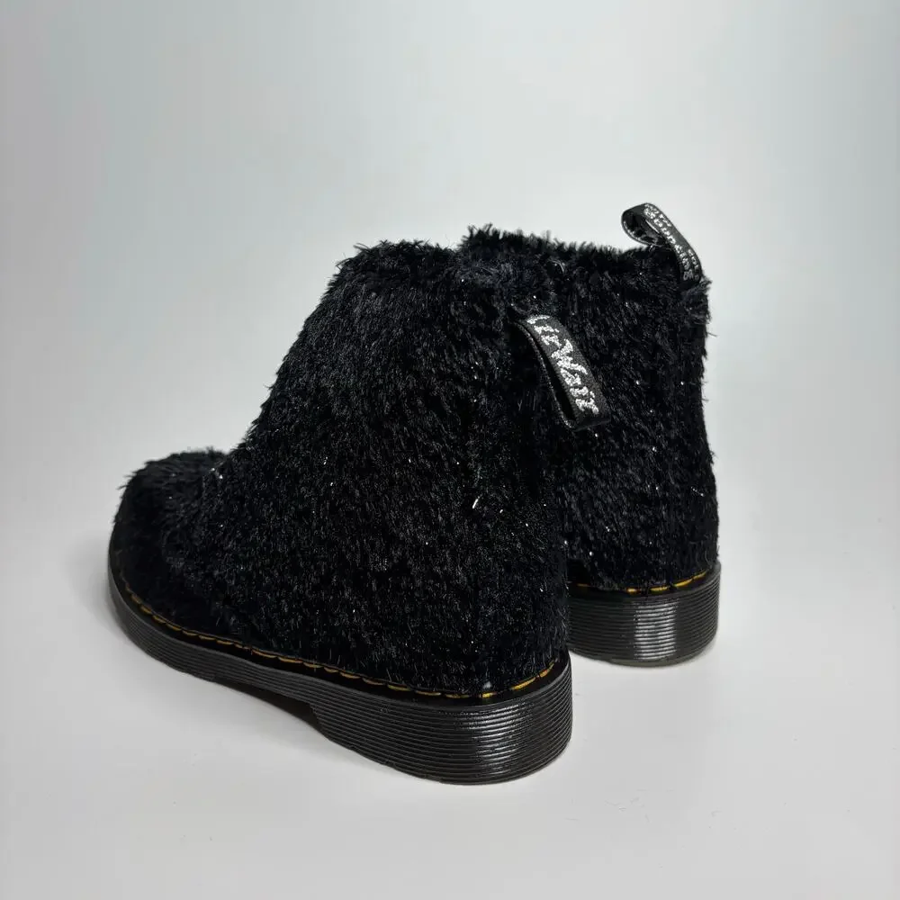 Dr. Martens Junior 1460 Pascal Tinsel Fur Lace Up Boots in Black